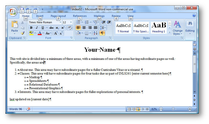 sample web page in MSWord