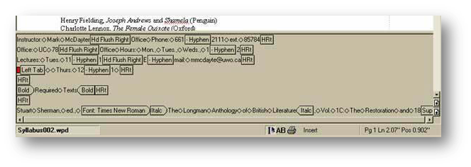 example of the WordPerfect markup language view