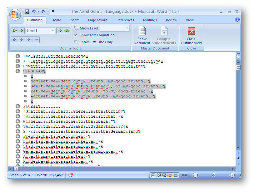 [MSWord 2007 outline view]
