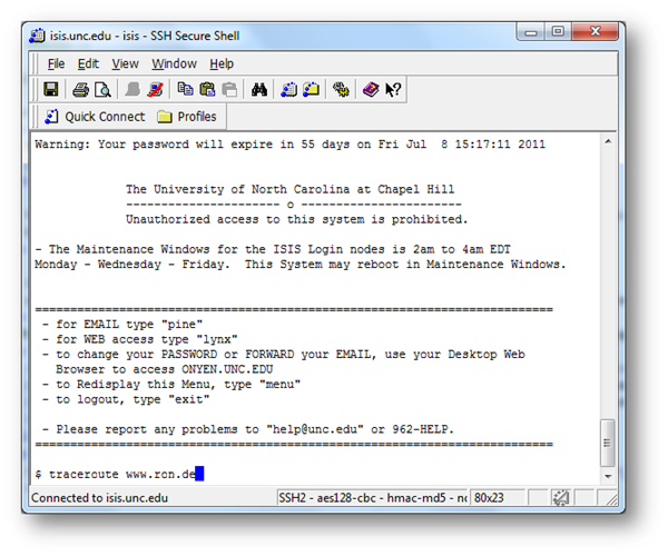 running a traceroute using UNIX