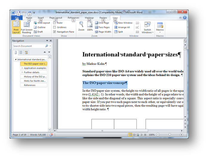 [MSWord 2007 document map]