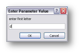 parameter dialog box, first value