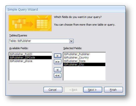 query wizard.select fields