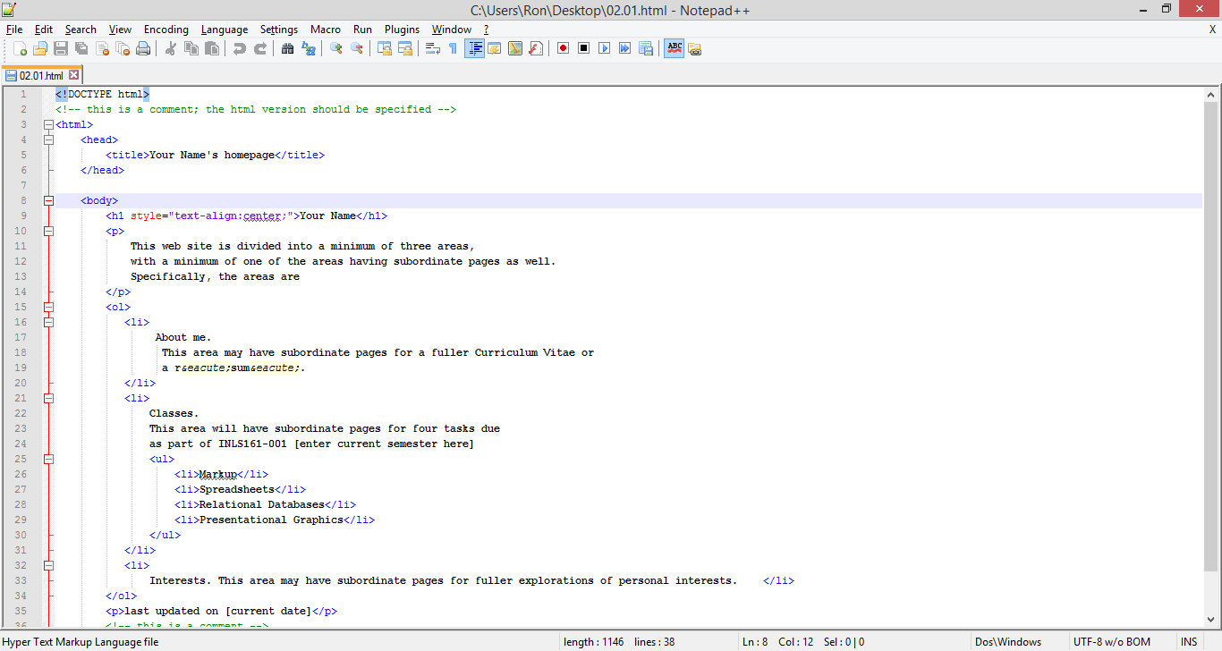 our home page code as seen in Notepad++