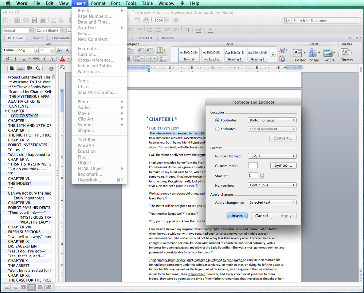 how to renumber footnotes in word for mac 2016