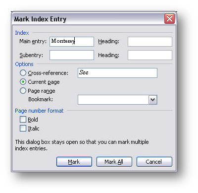 [mark index entry dialog box]
