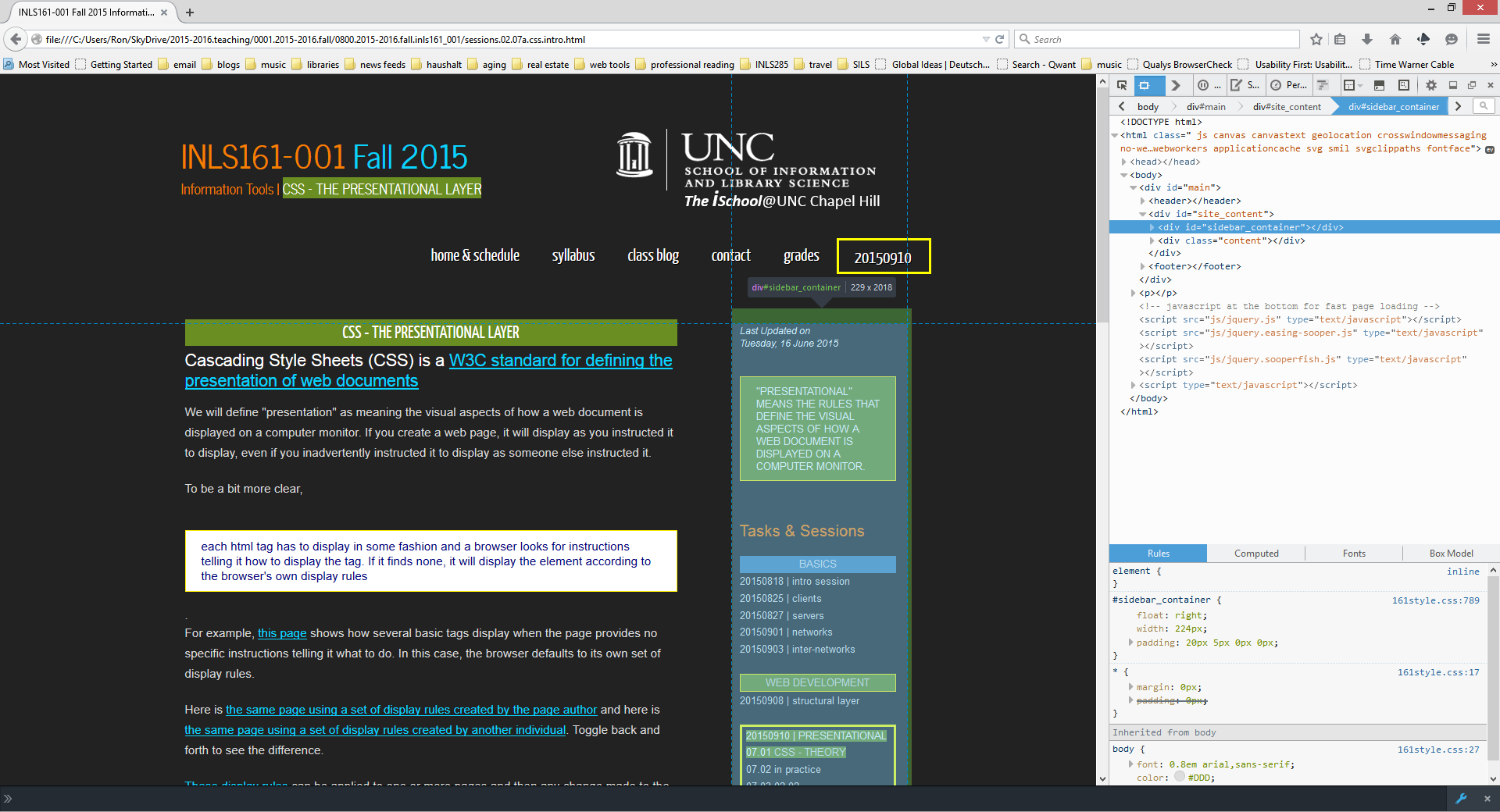 screenshot of the current page viewed in Firefox developer view