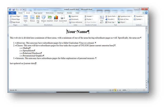 sample web page in MSWord