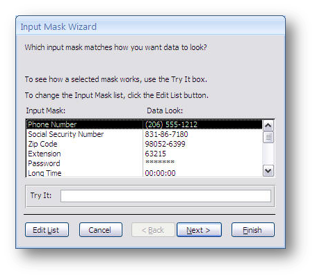 input mask dialog box