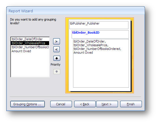 grouping in the report wizard