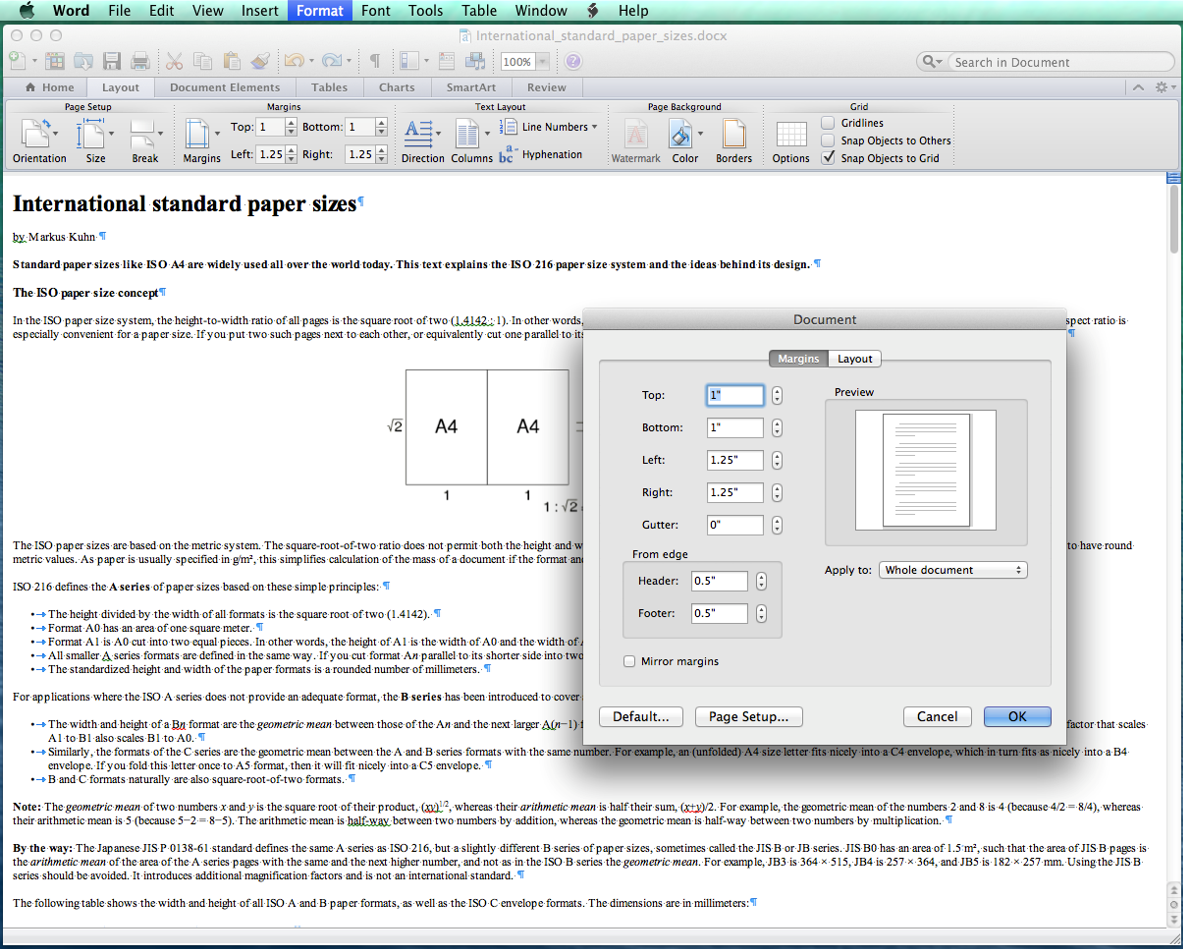 different margins on different pages word mac