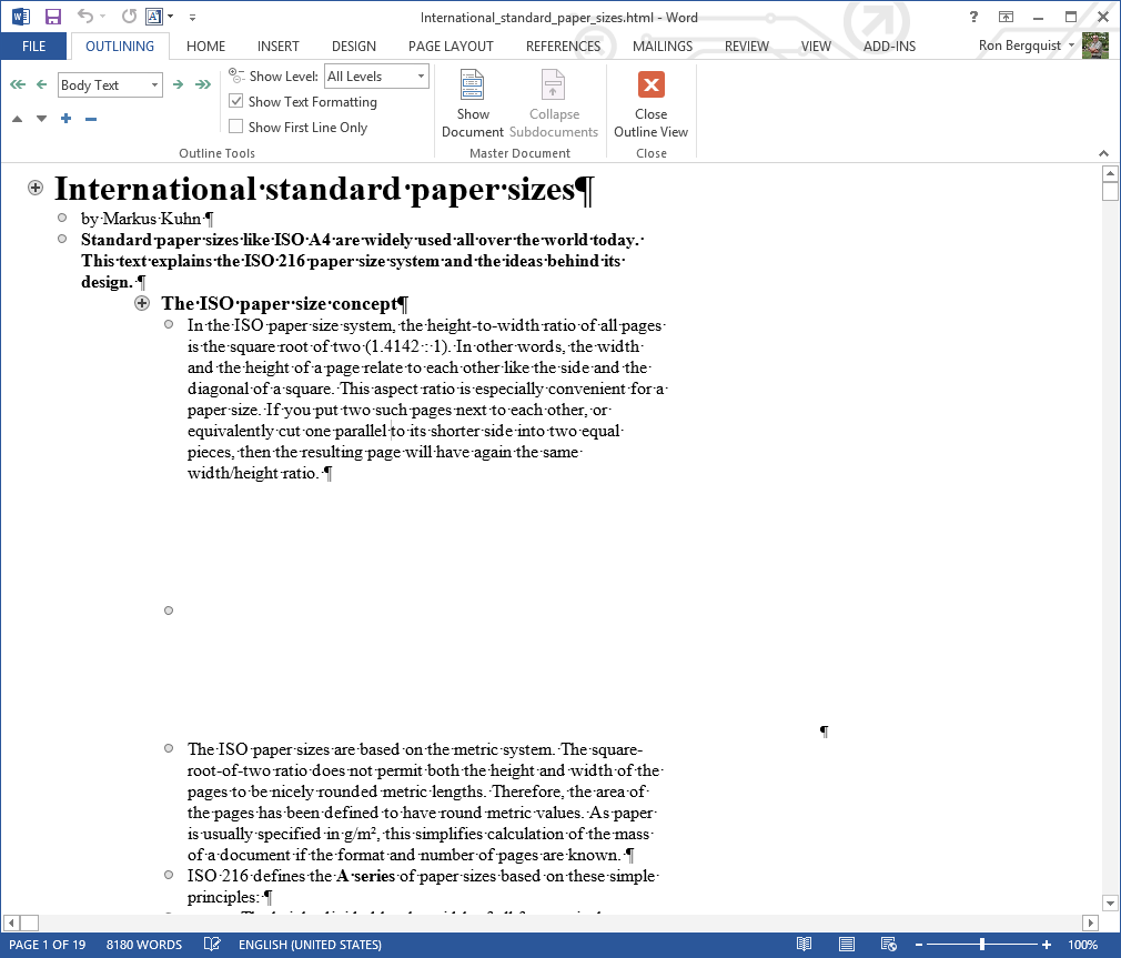[MSWord 2013 outline view]