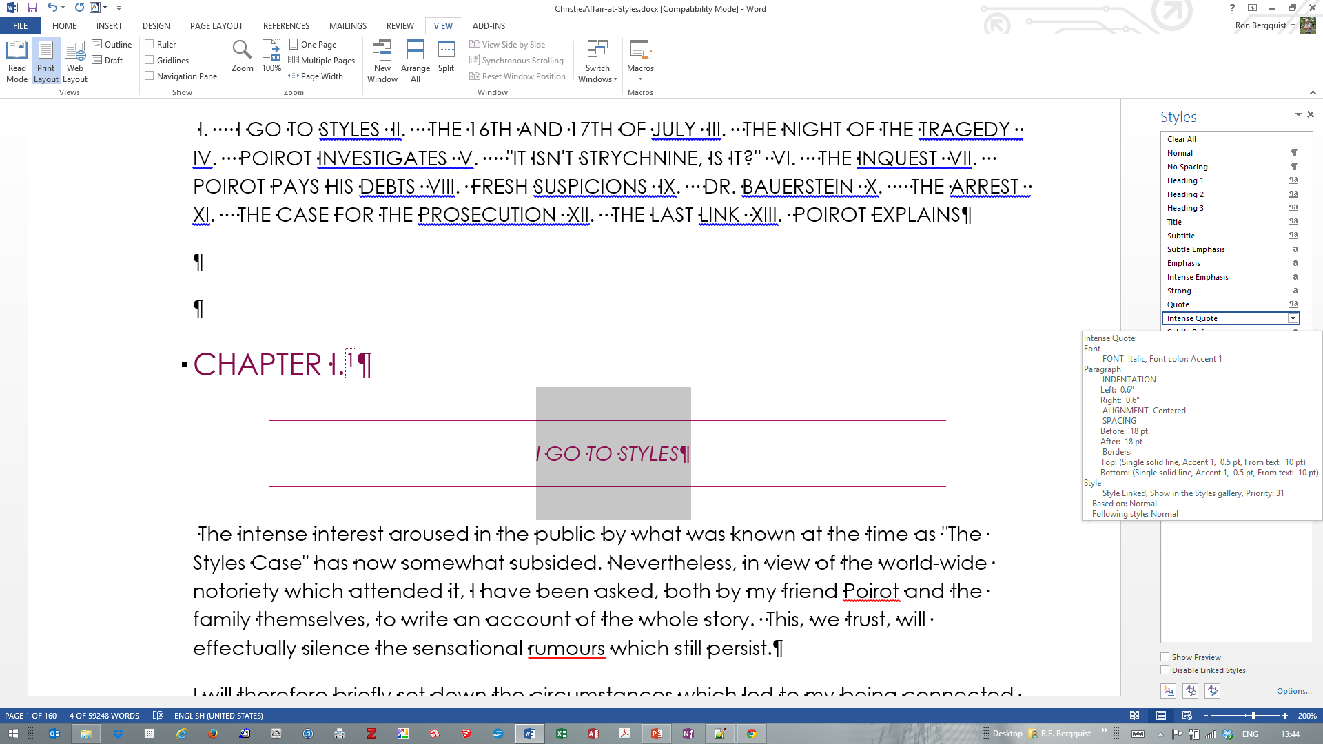 [MSWord 2013 applying a new style sidebar]