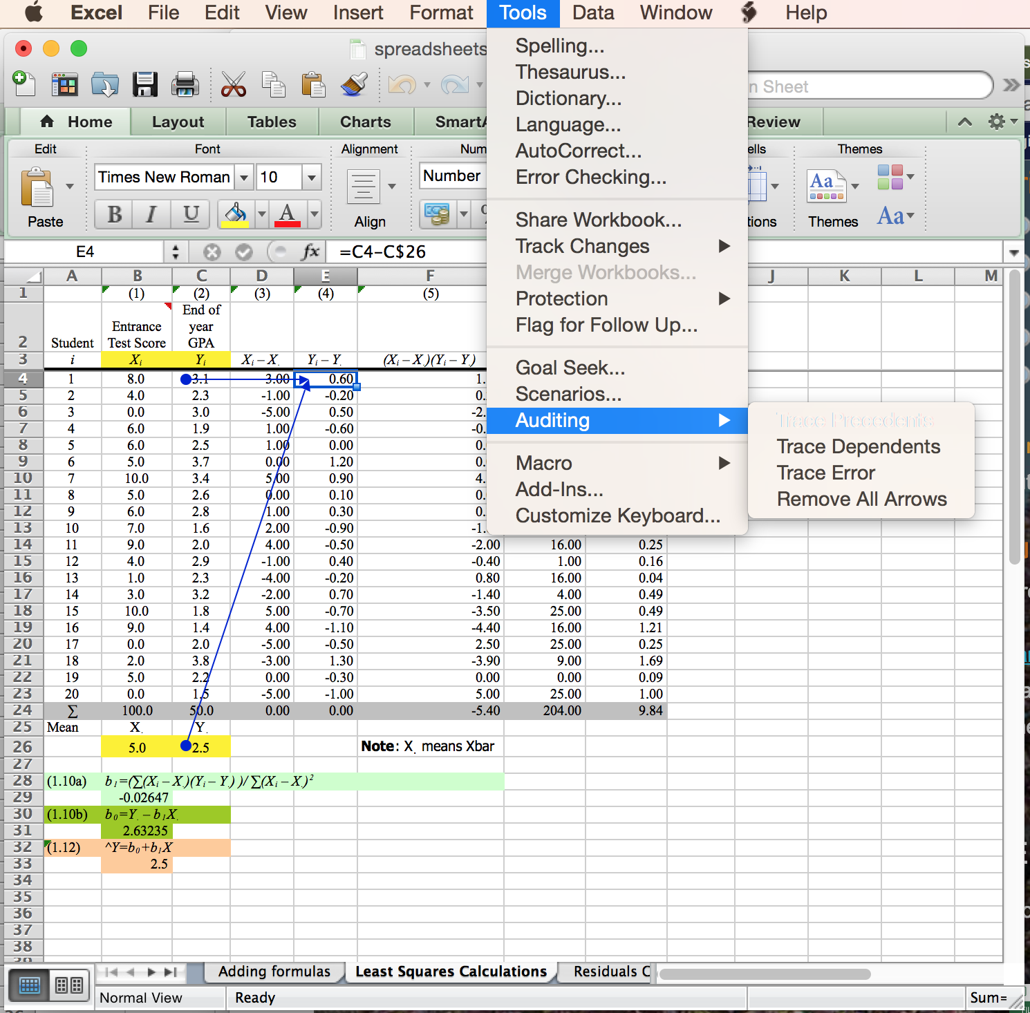 [MSExcel 2013 formulas auditing tools]