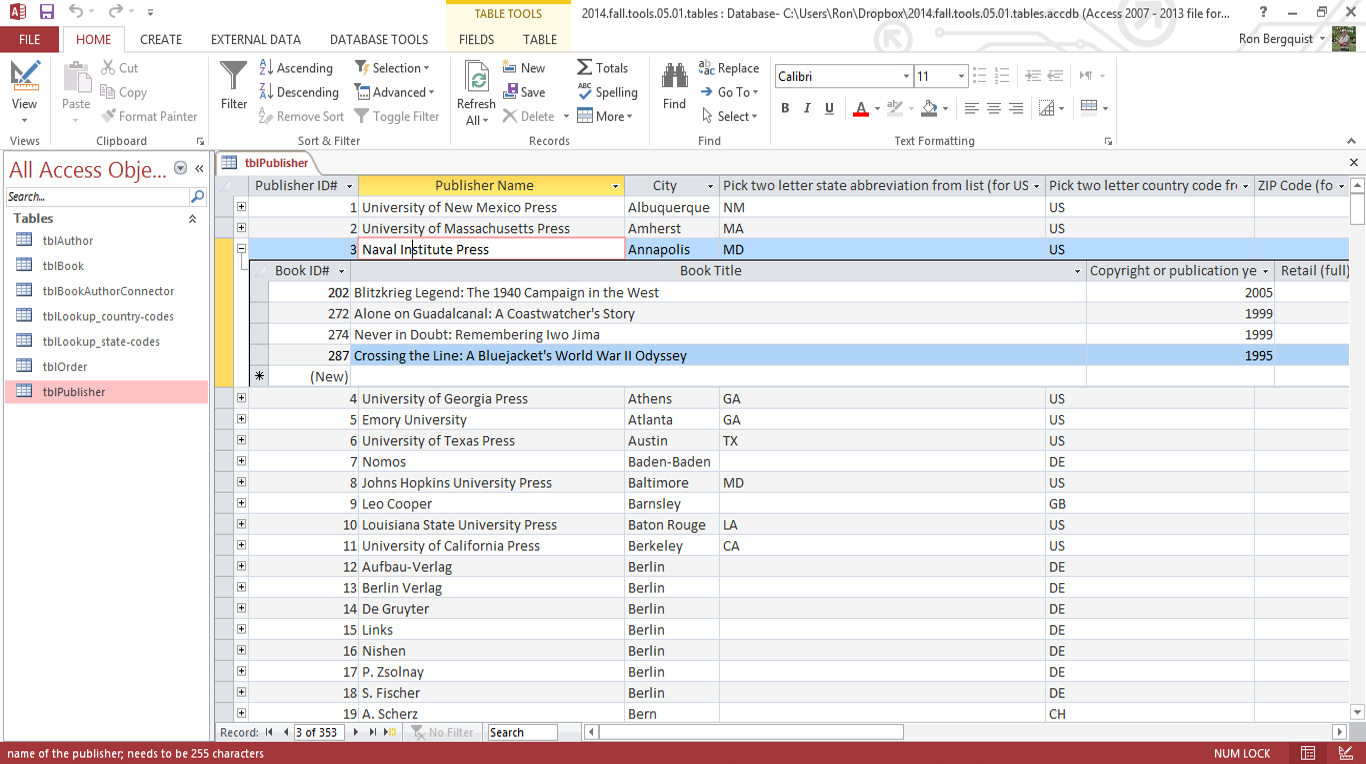 related fields in table view