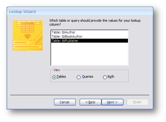 lookup wizard dialog box