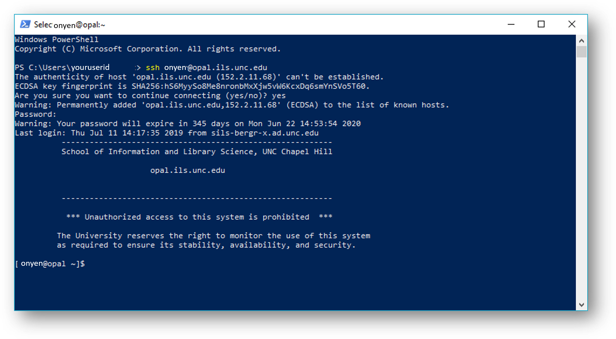 Connect to Remote Host dialog box through PowerShell Terminal