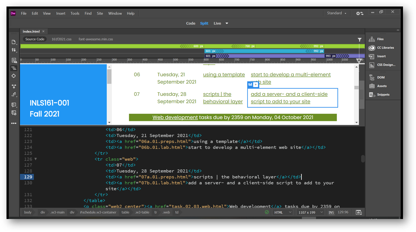 our home page code as seen in Dreamweaver