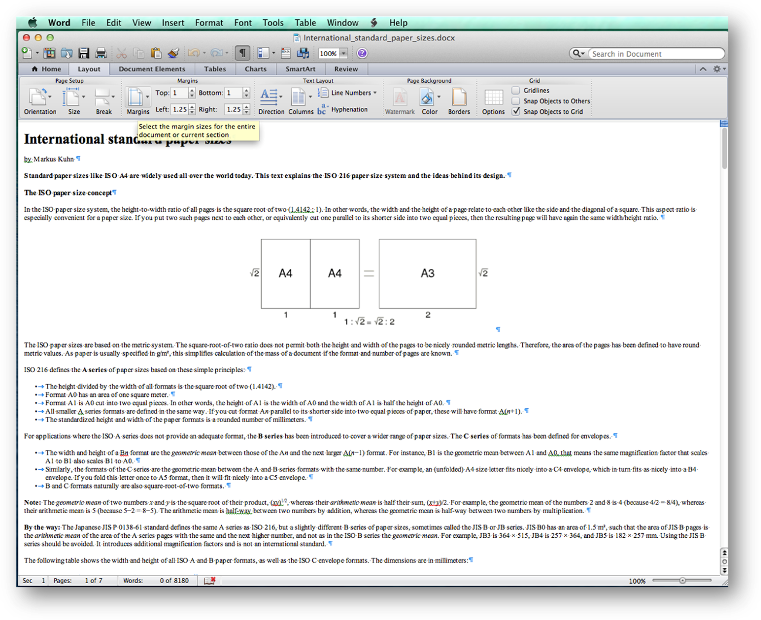 [page margins dialog box for MSWord 2013]