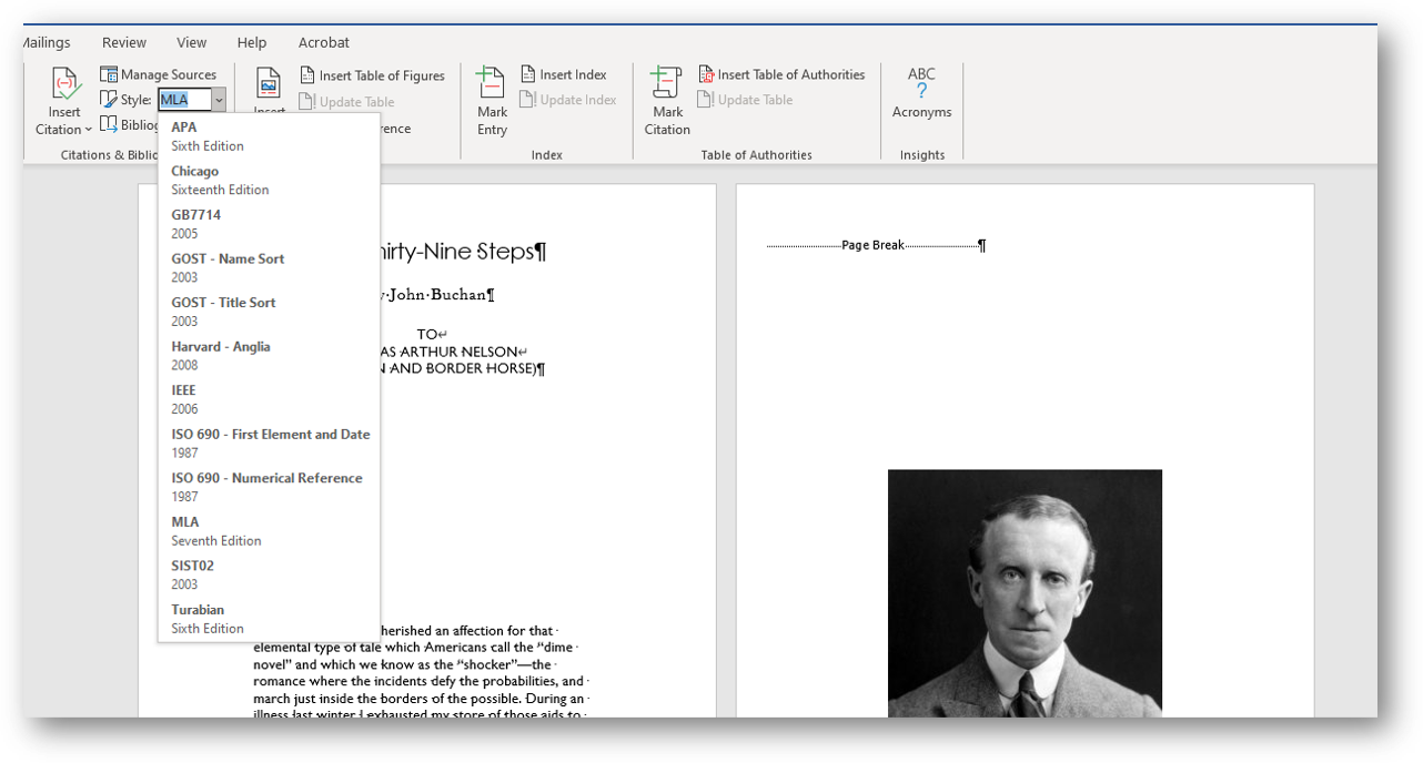 [MSWord 365 showing citation styles]