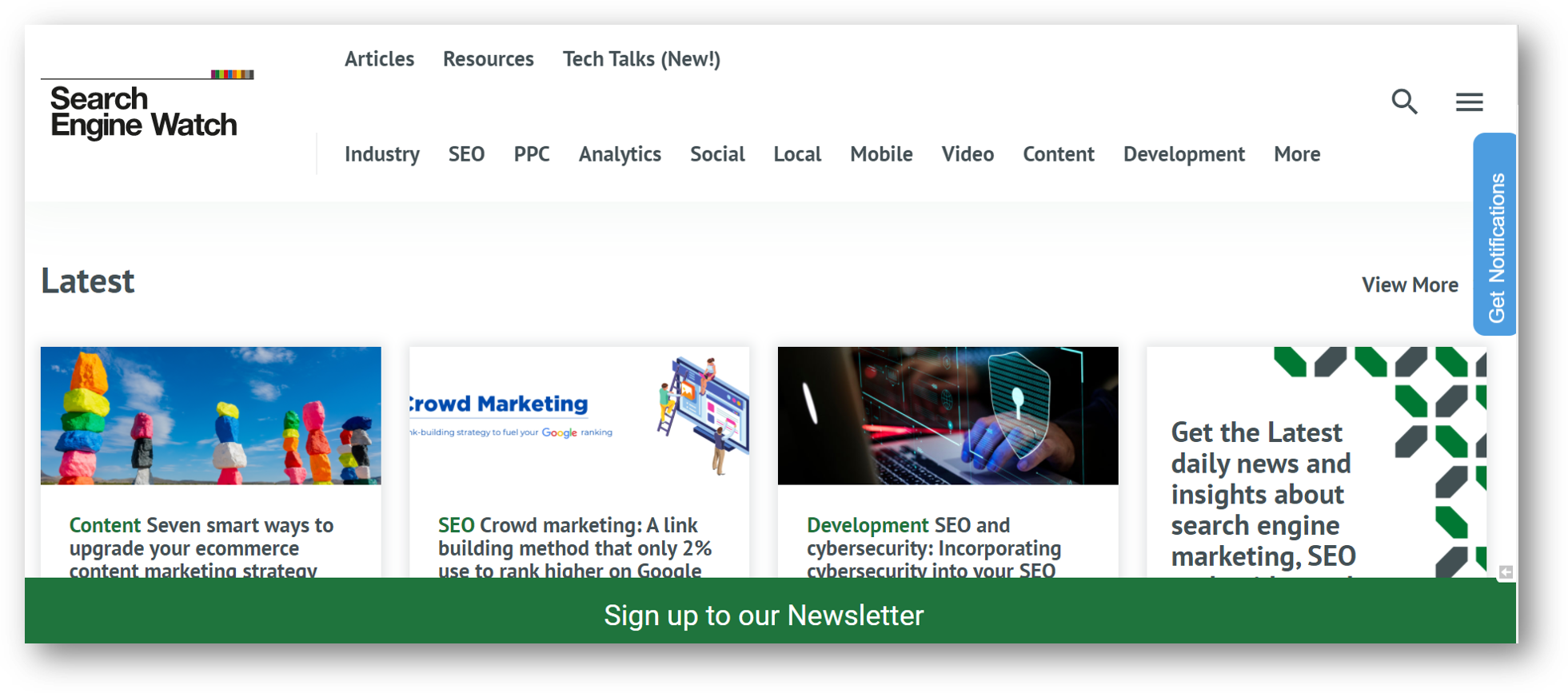 image of Search Engine Watch newsletters signup page