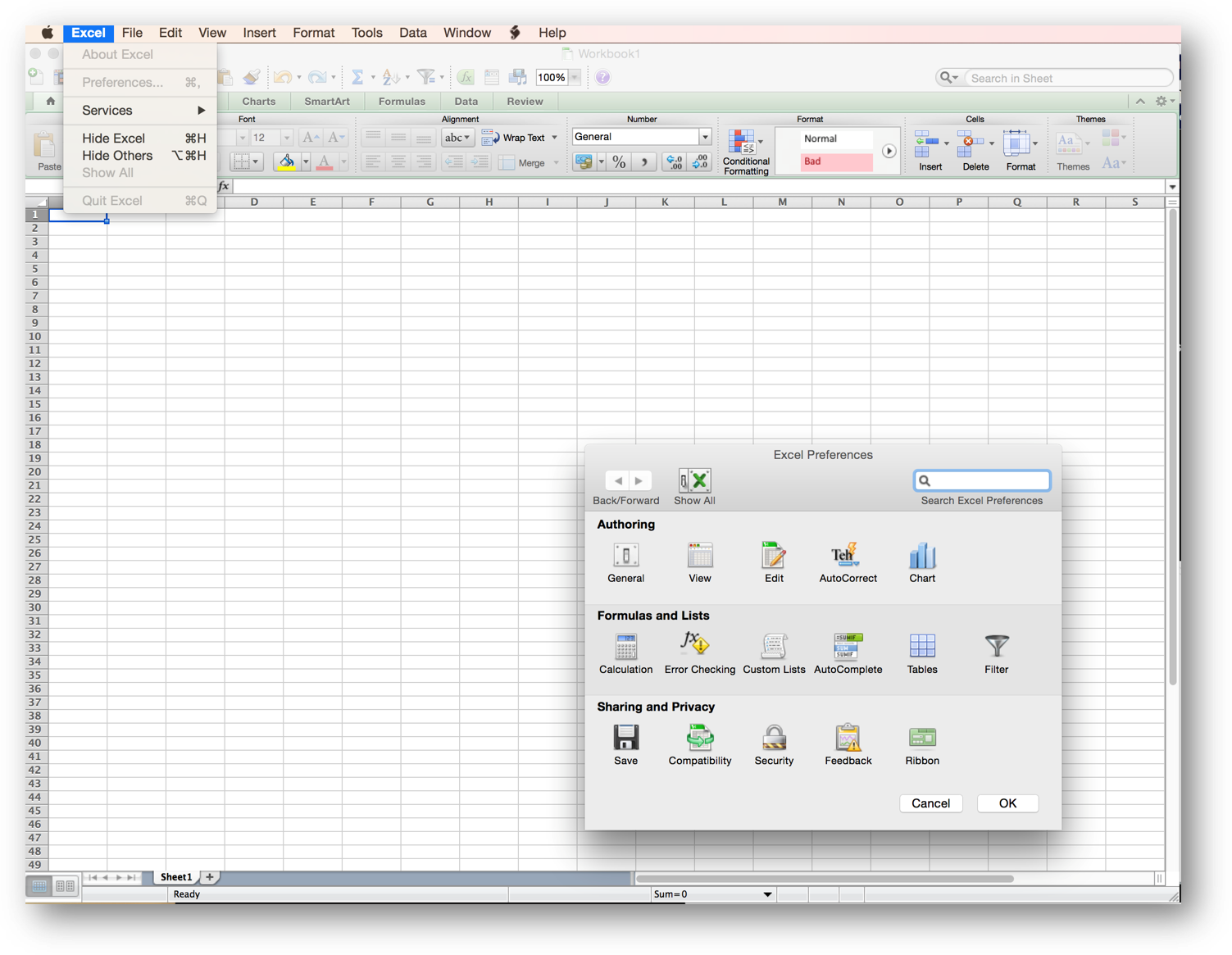 [Excel 2013 setup options dialog box]