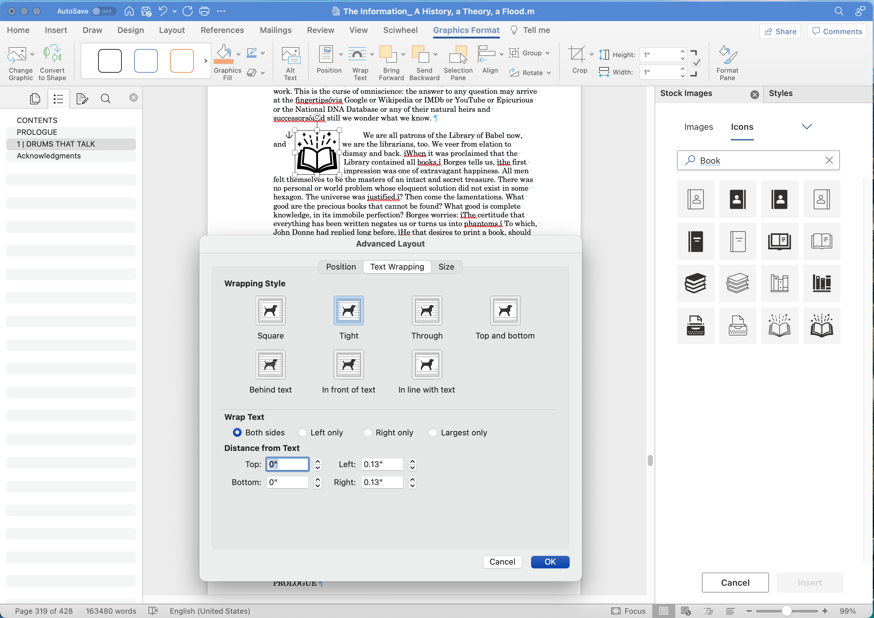 [MSWord 365 showing icon image inserted wrapped mac]