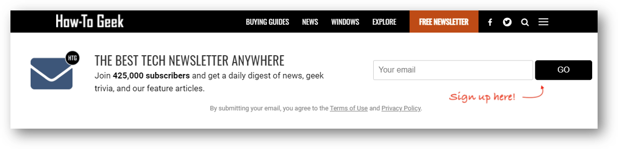 image of How To Geek signup page