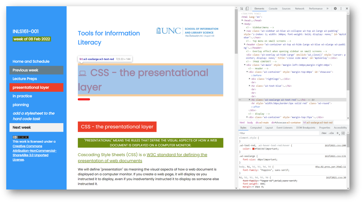 screenshot of the current page viewed in Chrome developer view