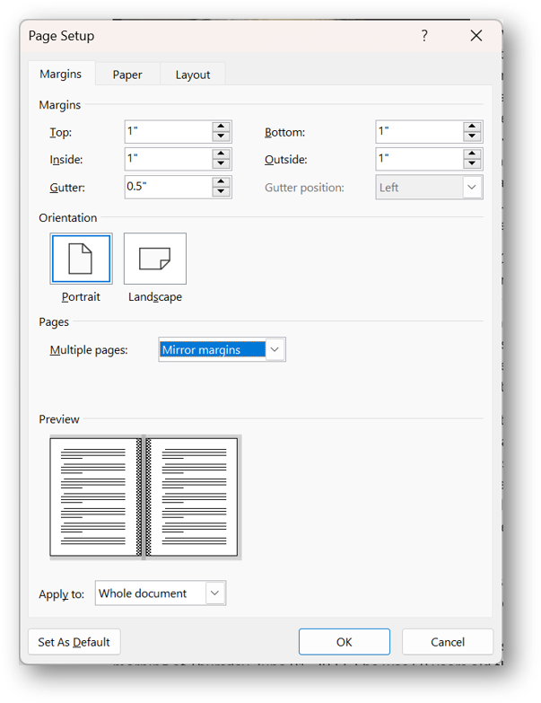 [page margins dialog box for MSWord]