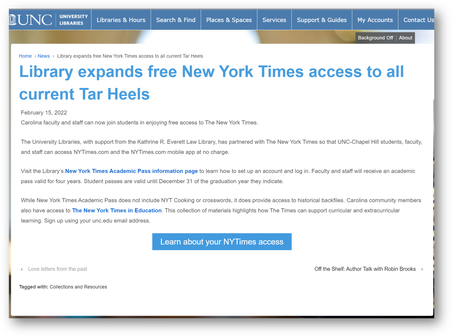 image of information about NYTimes subscription