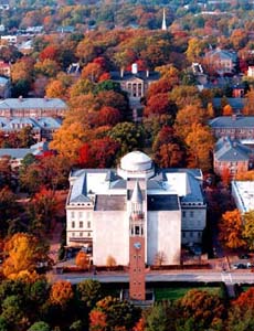 Aerial view of UNC in the fall.