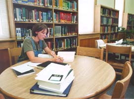 Studying in the library.