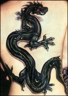 black dragon tattoo covering a person's back