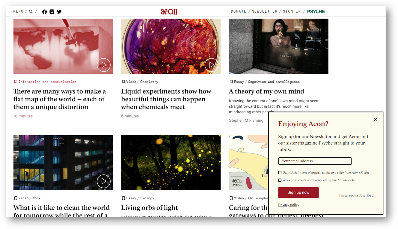 image of Aeon Magazine's signup box