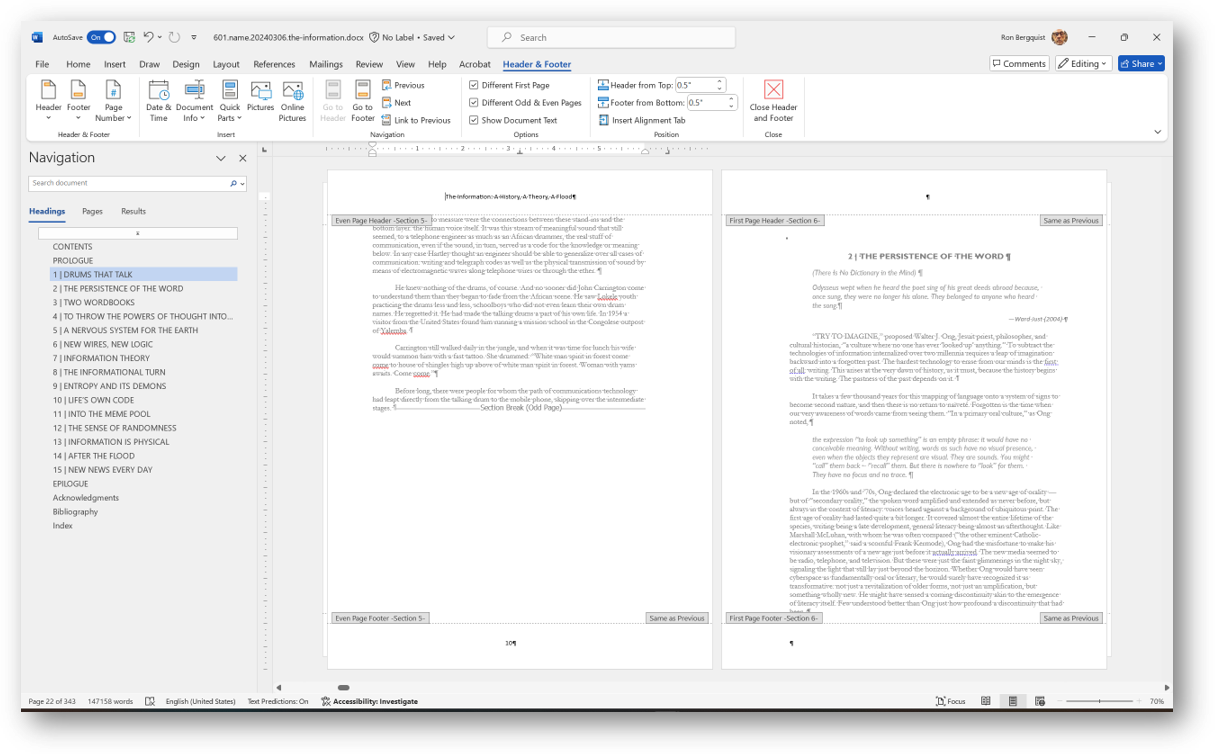 [MSWord 365 header formatting]