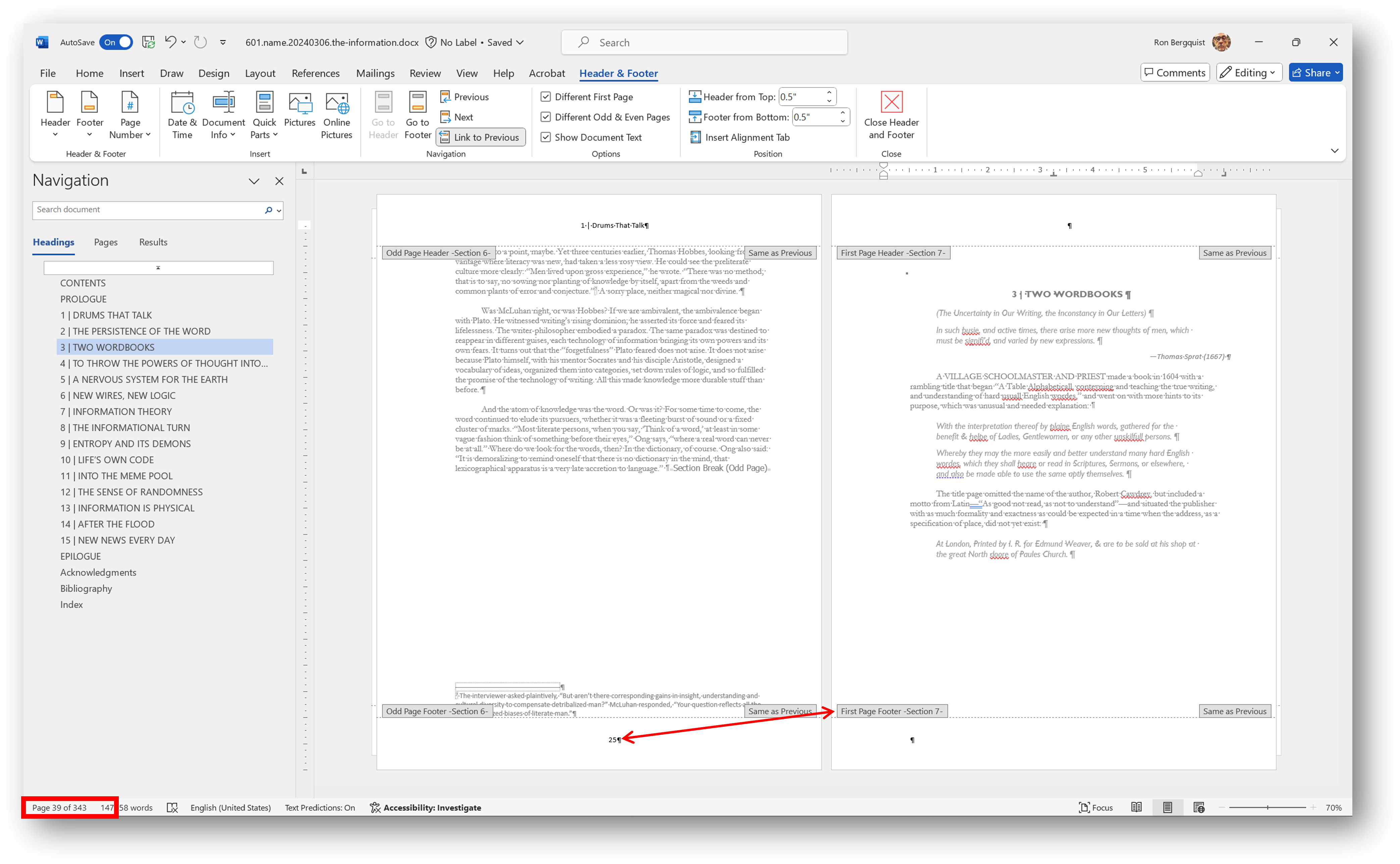 [MSWord 365 header formatting]