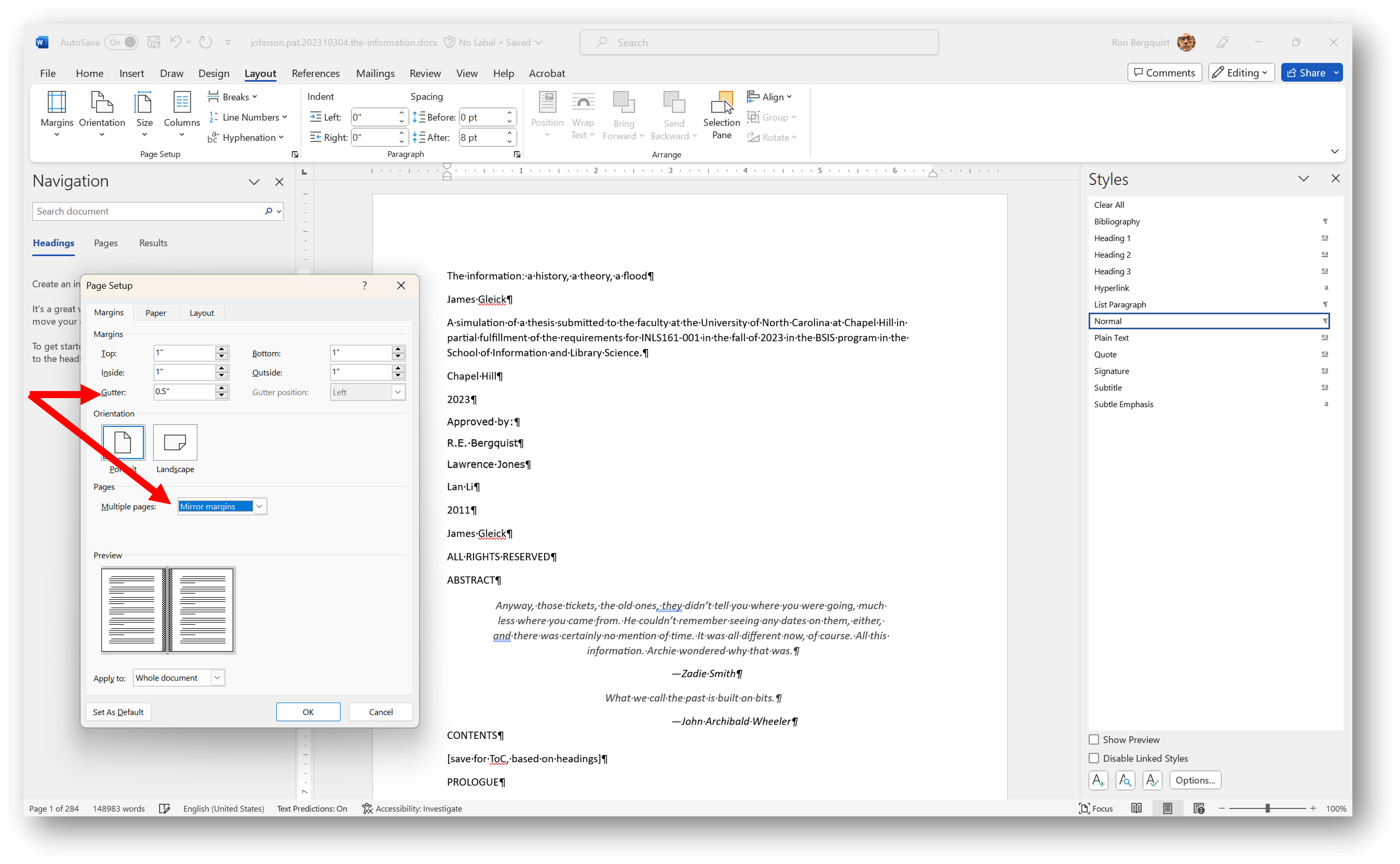 [MSWord page setup margins]