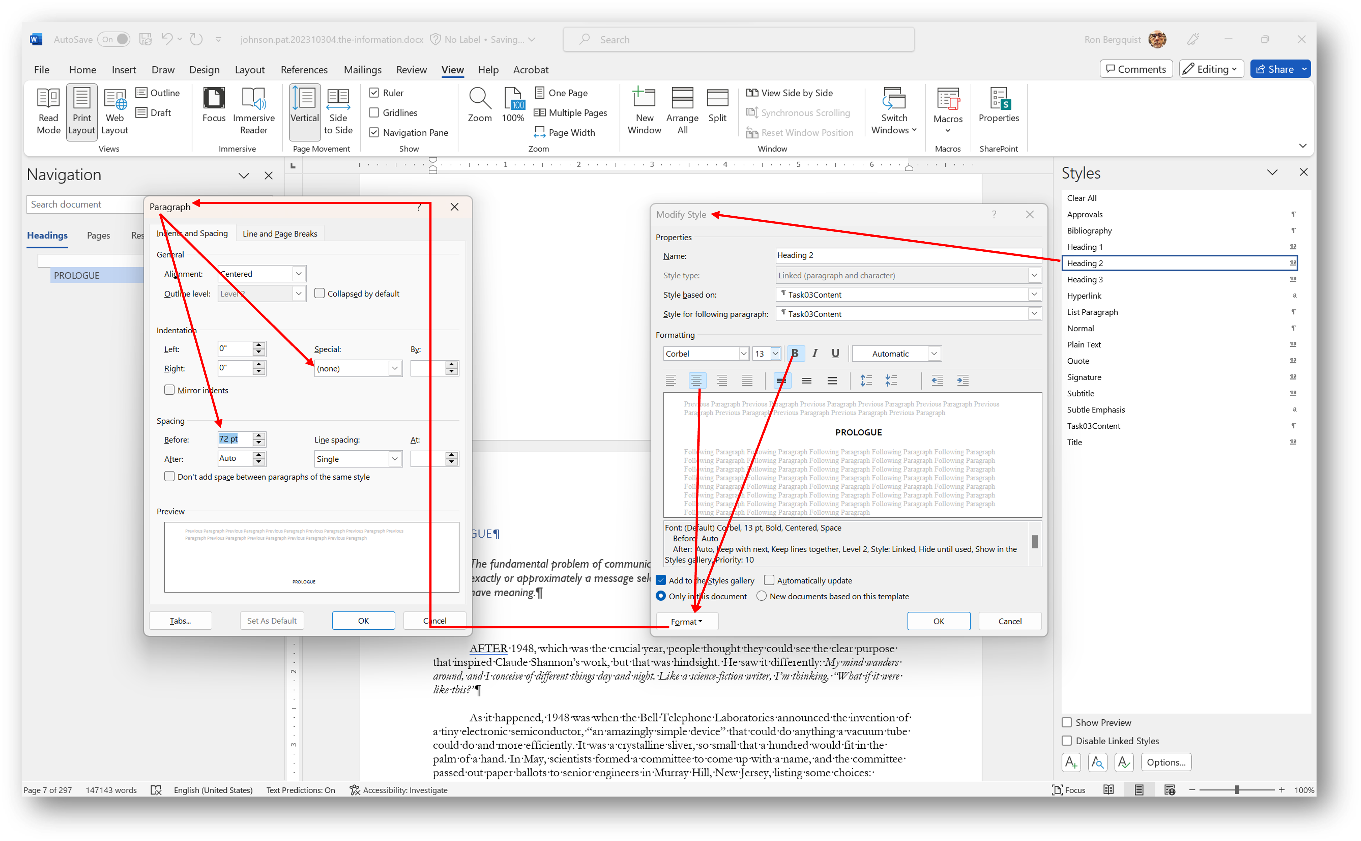 [MSWord 365 styles sidebar]