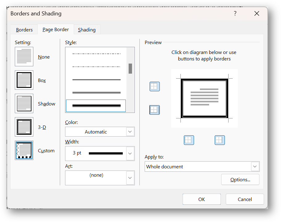 [Office365 borders dialog box]