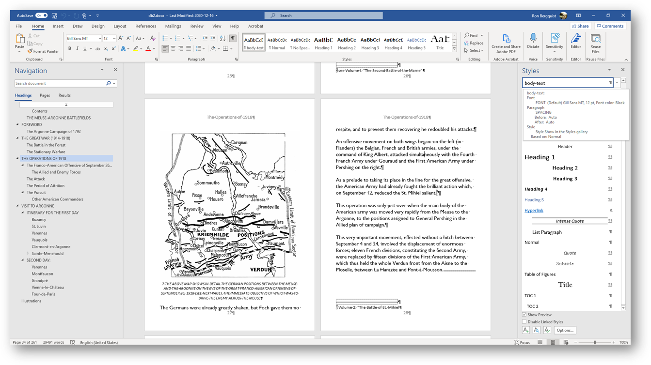 [a shot of a map, a page, headings, and styles in our version of The Americans in the Great War, volume III]