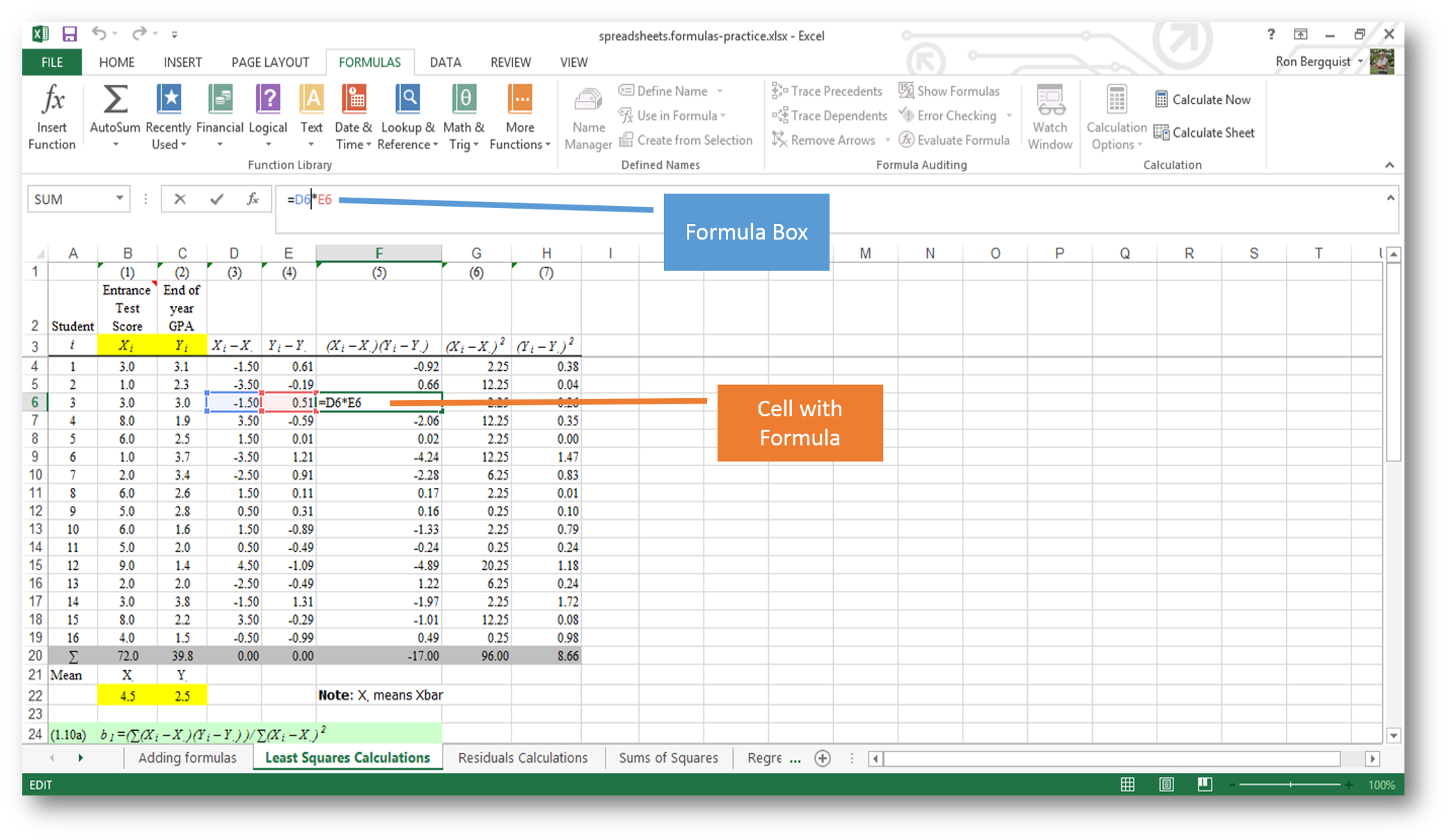 [MSExcel 2013 places to enter formulas]