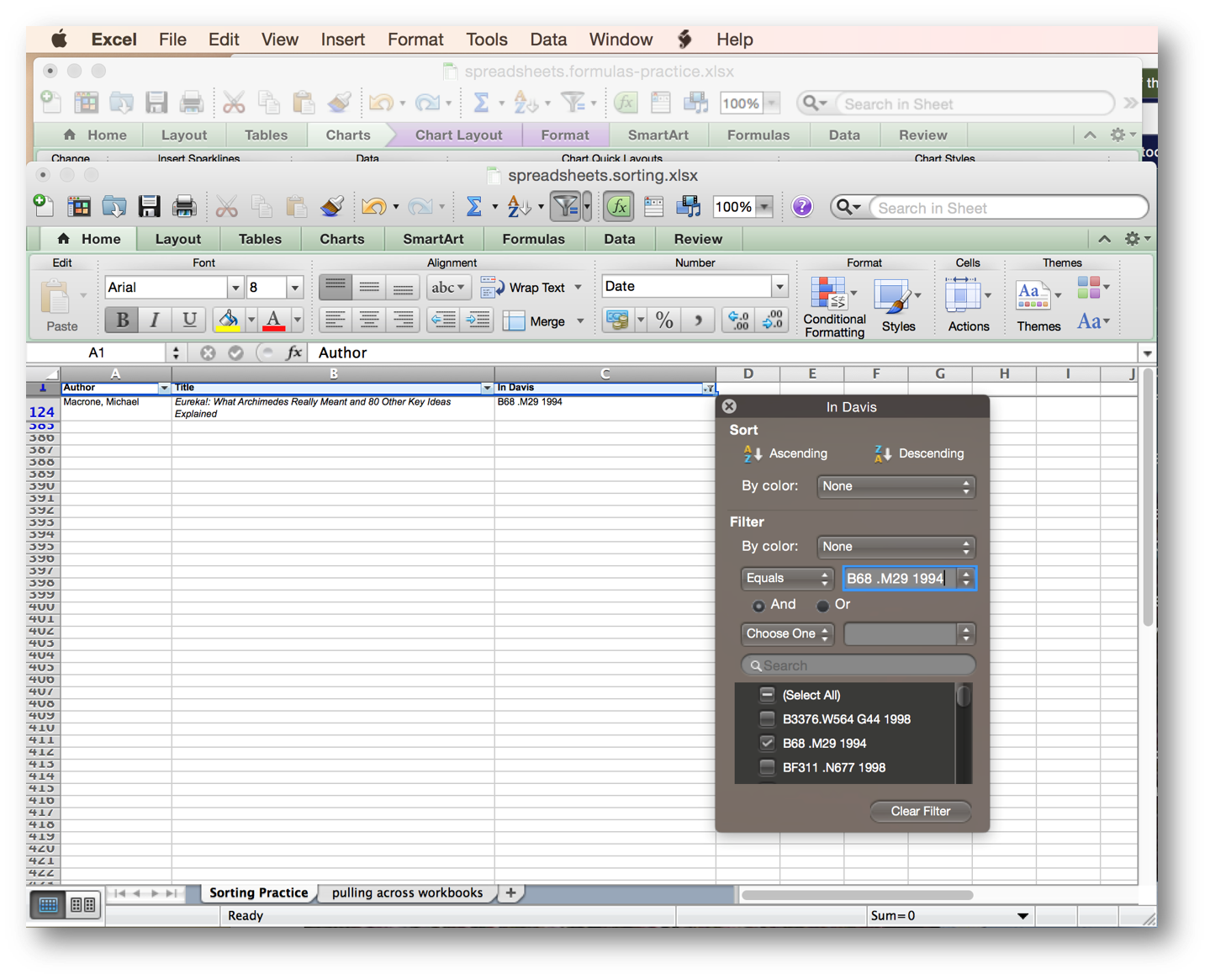 [filter options from the drop down button on the header row]