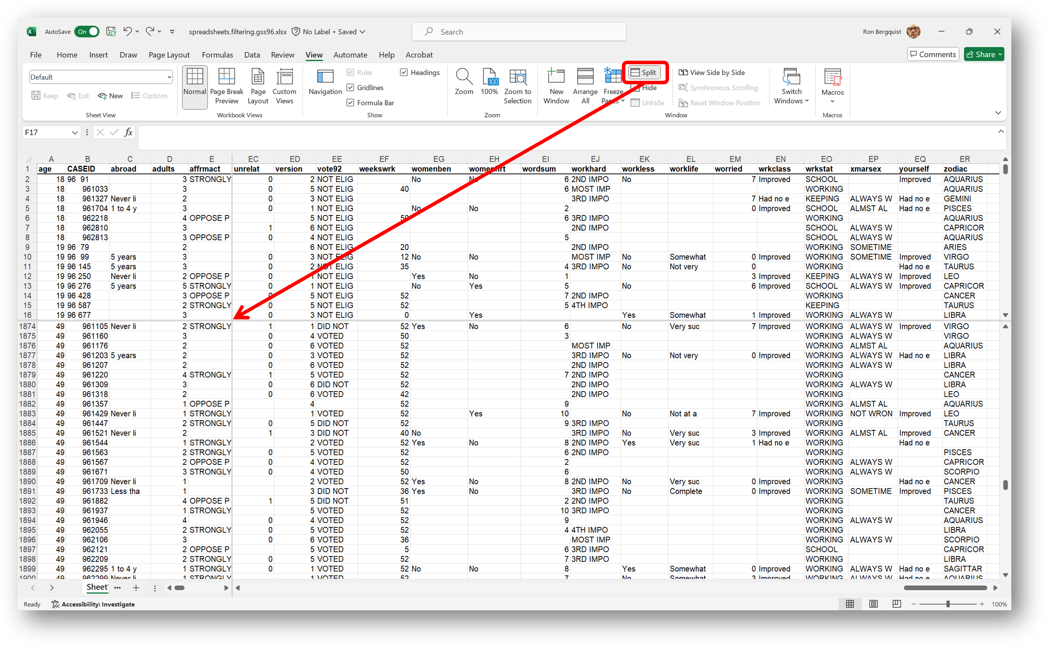 [MSExcel 2013 split sheets]