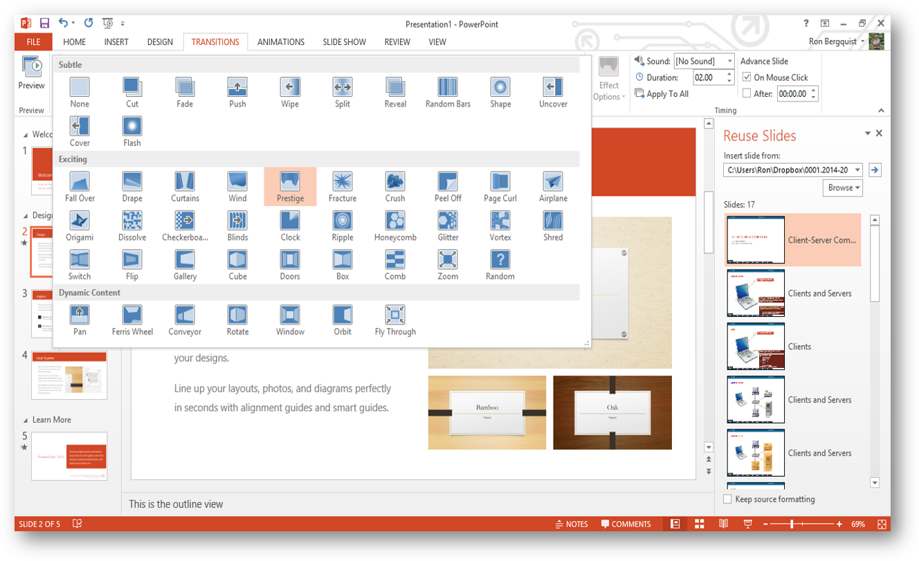 transitions between slides