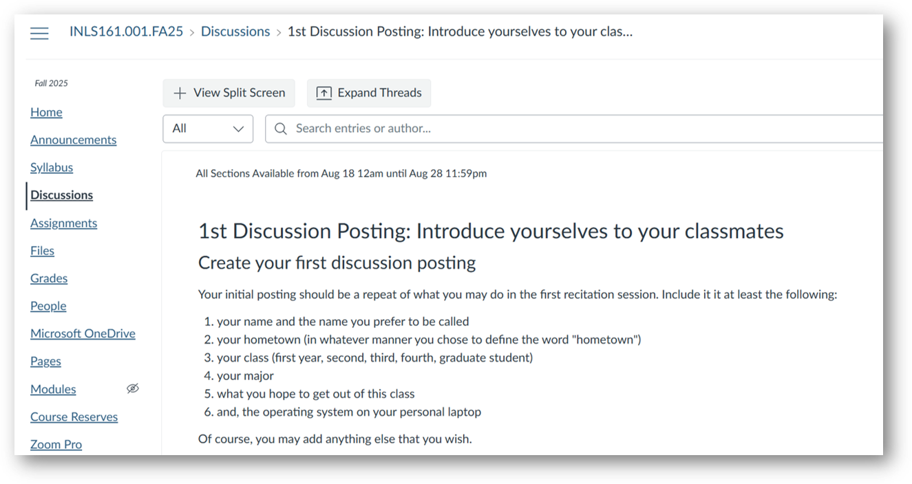 image of first canvas discussion posting