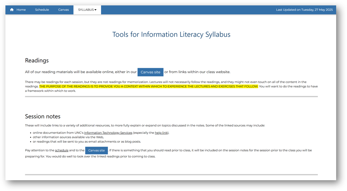 the class syllabus page
