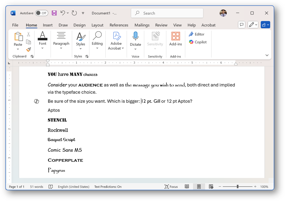 Examples of text formatting