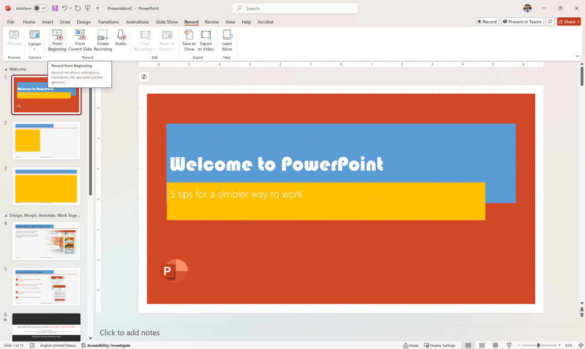 record your narration and timing