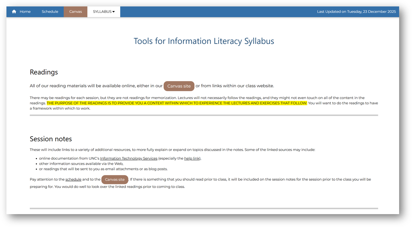 the class syllabus page